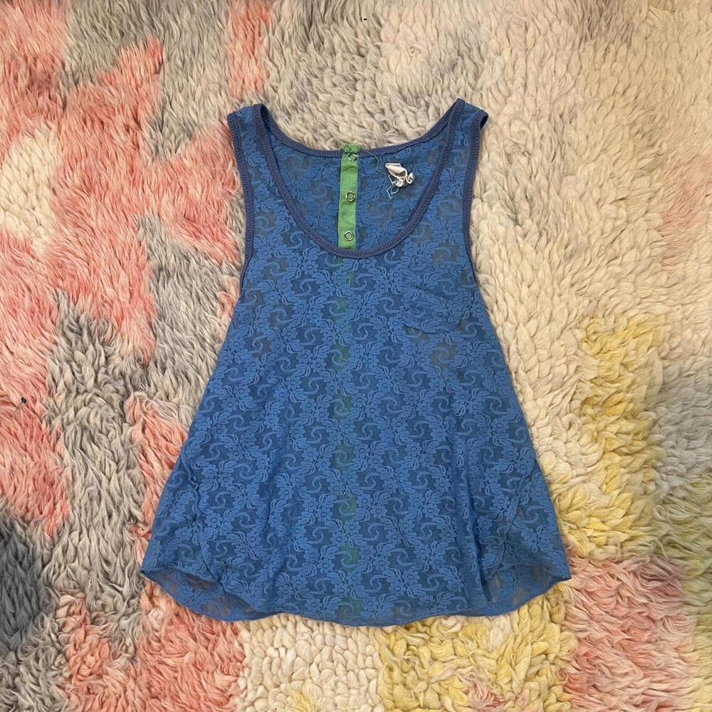 Blue lace racer back camo tank top.
